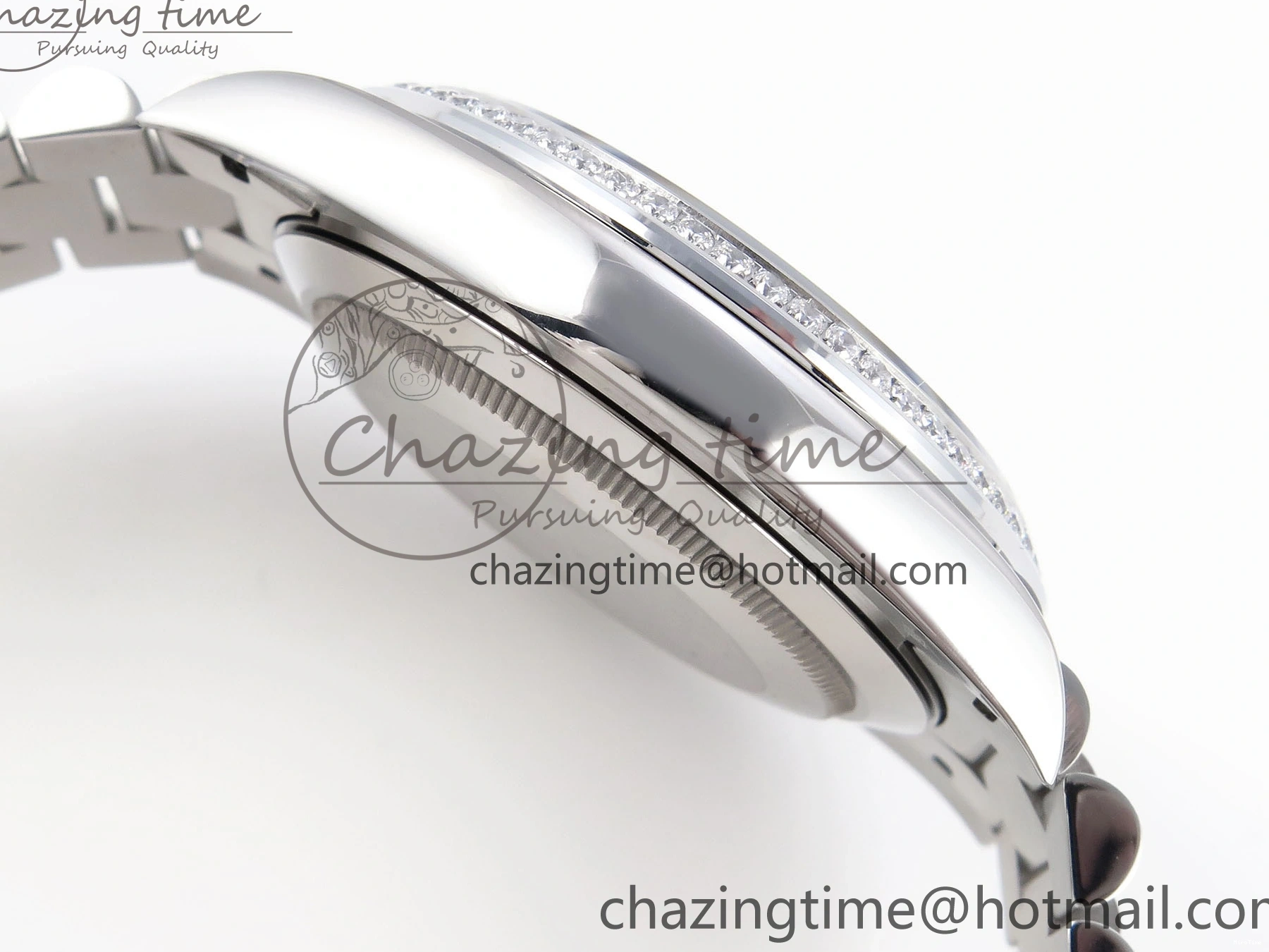 MiroTime 0523 QuickDry DayDate 40 SS GSF Gain Weight Blue Roman Dial Diamonds Bezel on President Bracelet A 1917